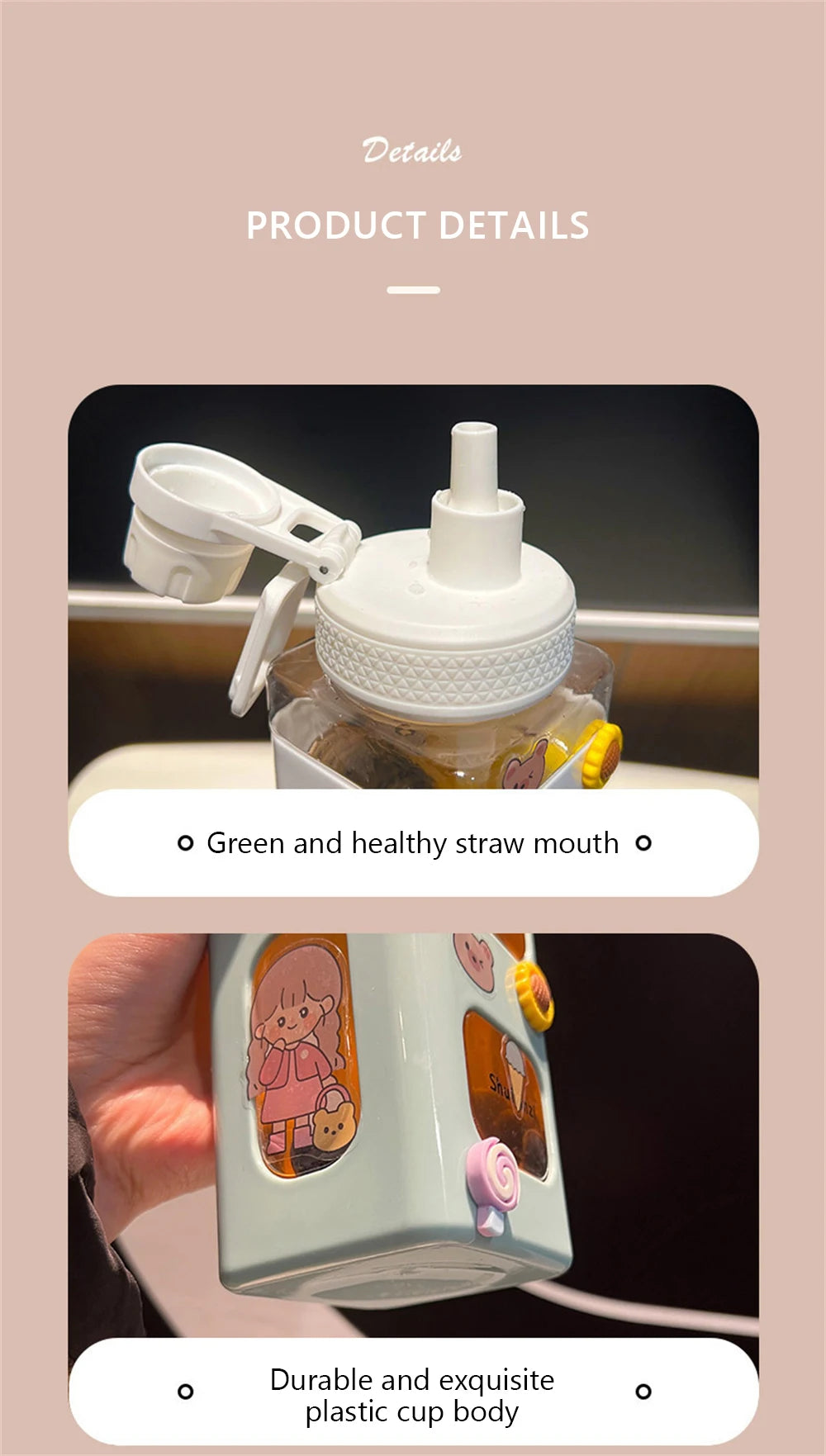 Kawaii Water Bottle With Straw